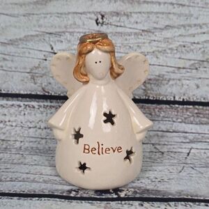 Ceramic Angel Tealight Candle Holder Believe Decor